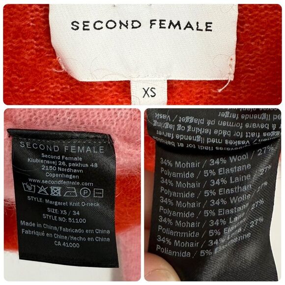 Second Female Margaret O Neck Mohair Wool Knit Sweater in Red/Light Pink | XS - Picture 8 of 8
